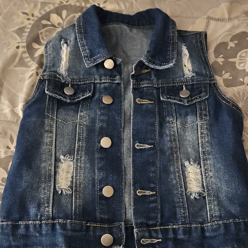 Denim Vest with Distressed Details